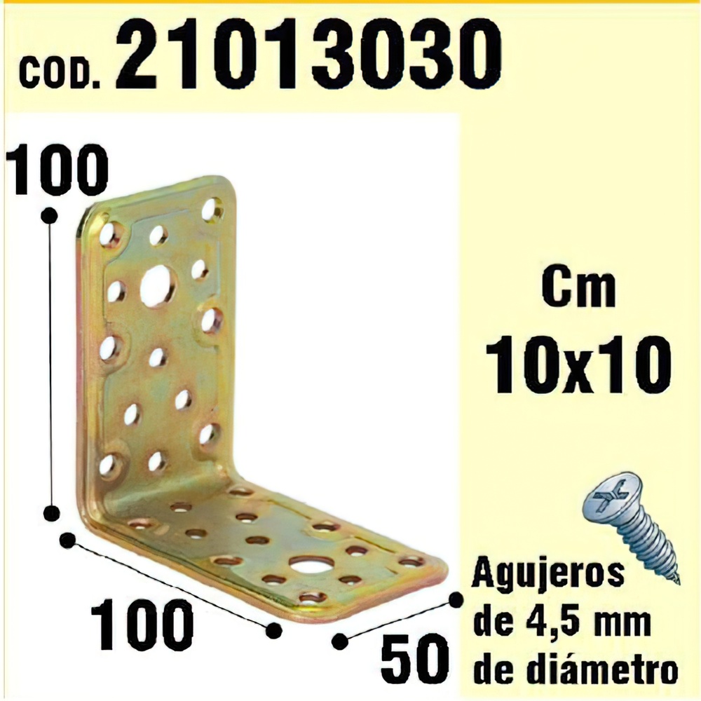Soporte / Palomilla para madera angulo bicromatado - Medida: 50x100x100 mm. - Realizado en metal. - &Aacute;ngulo bicromatado.